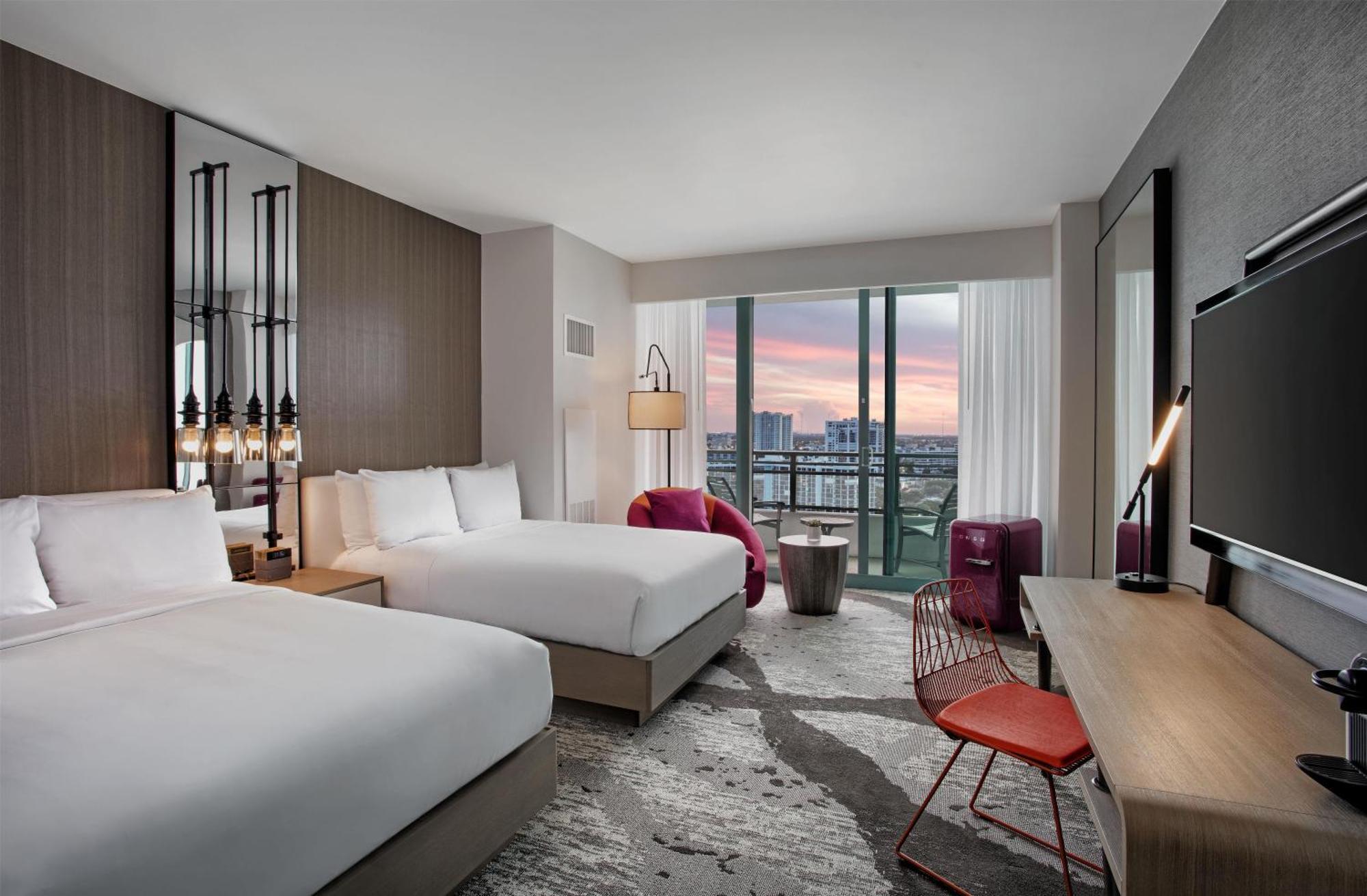 Double Room with Two Double Beds, Sunset View and Balcony